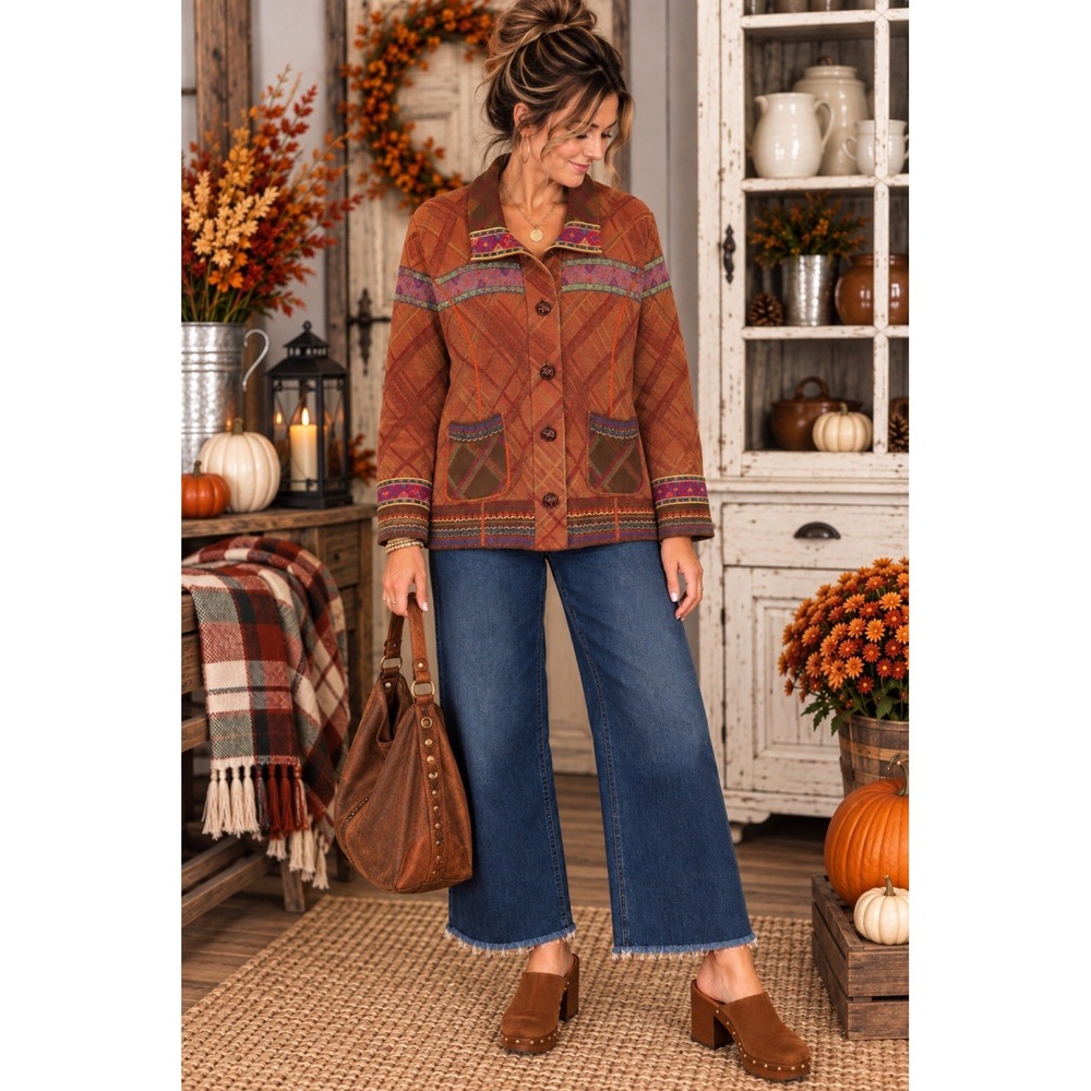 Coldwater Creek Women's M Boho Knit Jacket Button Front Wool Blend Cardigan Fall